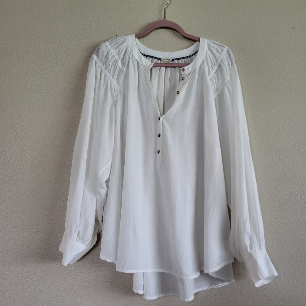 Pilcro Anthropologie Ivory Poplin Popover Blouse sz L